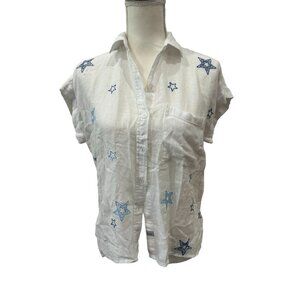 RAILS White Star Embroidered Button Down Shirt Size XXS 70/35 consignOB r2